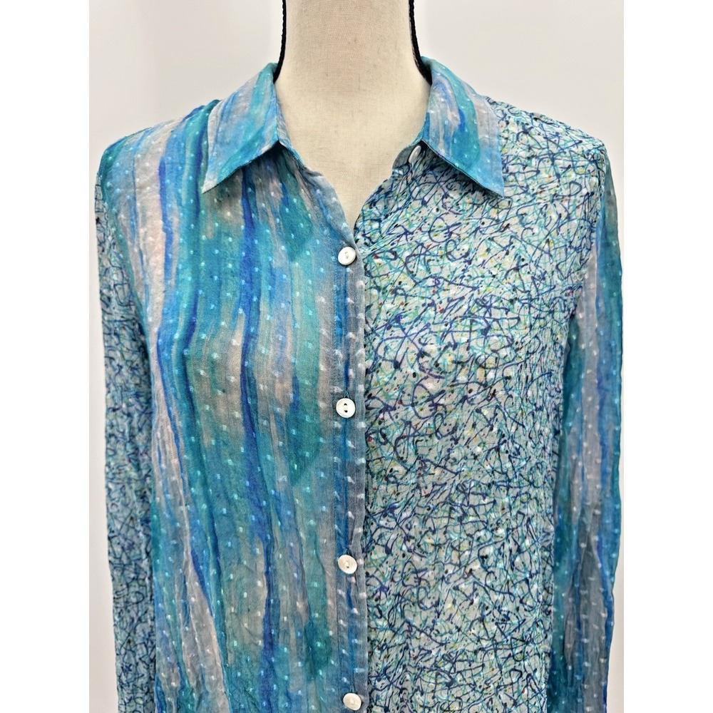Nordstroms APNY Sheer Silk Top Medium Button Up Watercolor Wearable Art to Wear - Picture 4 of 16